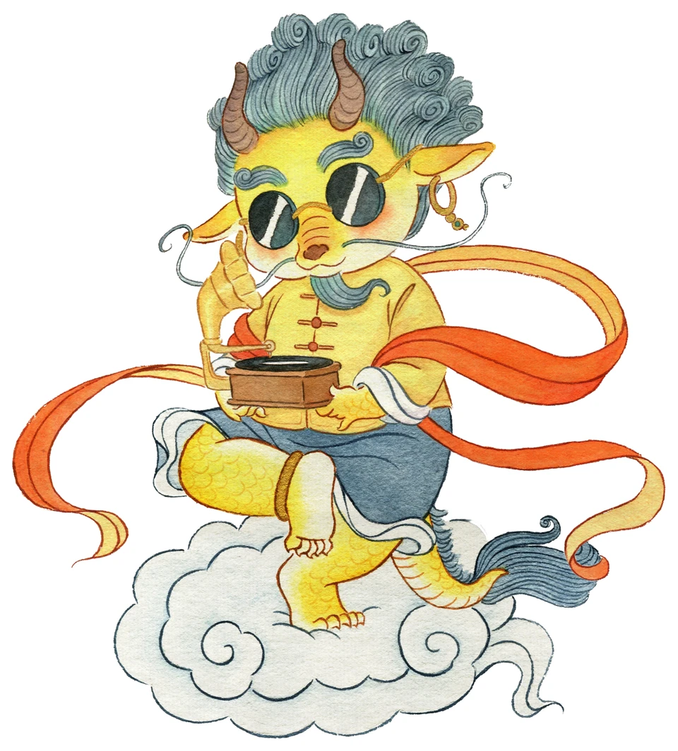 Character 2 combining a mythical beast and rock instruments
