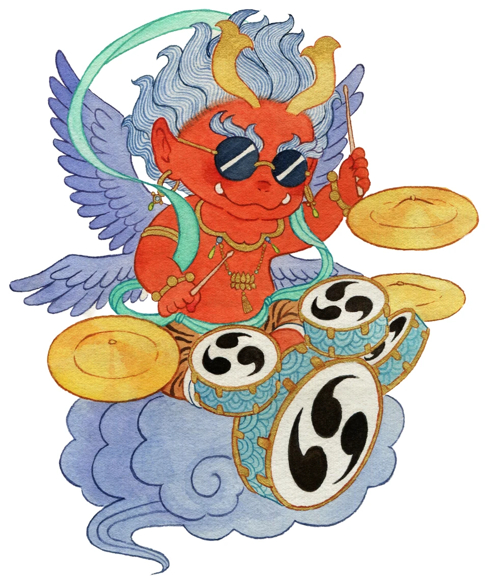 Character 3 combining a mythical beast and rock instruments