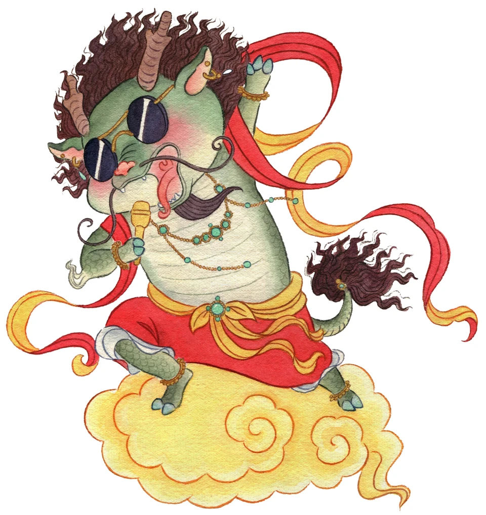 Character 4 combining a mythical beast and rock instruments