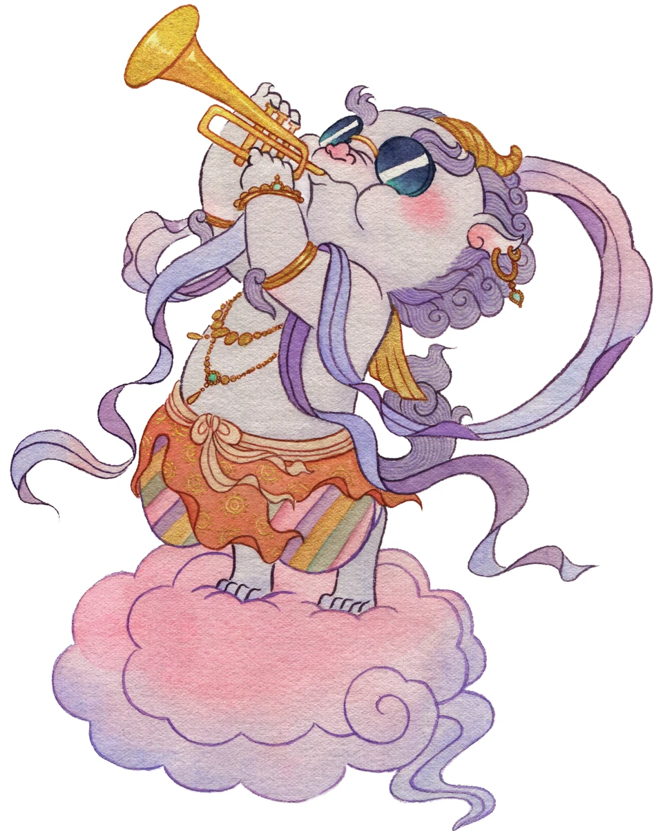 Character 7 combining a mythical beast and rock instruments