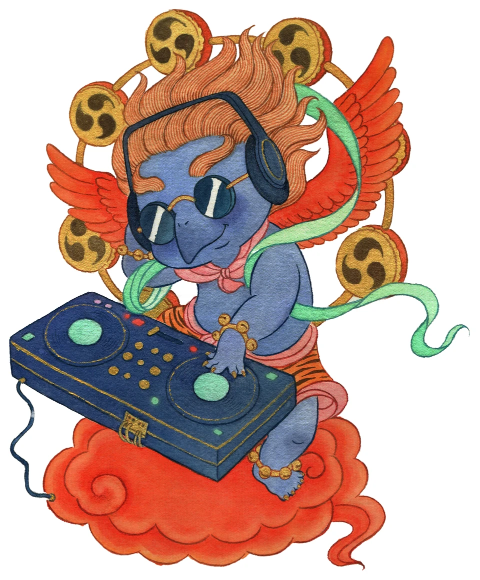 Character 8 combining a mythical beast and rock instruments