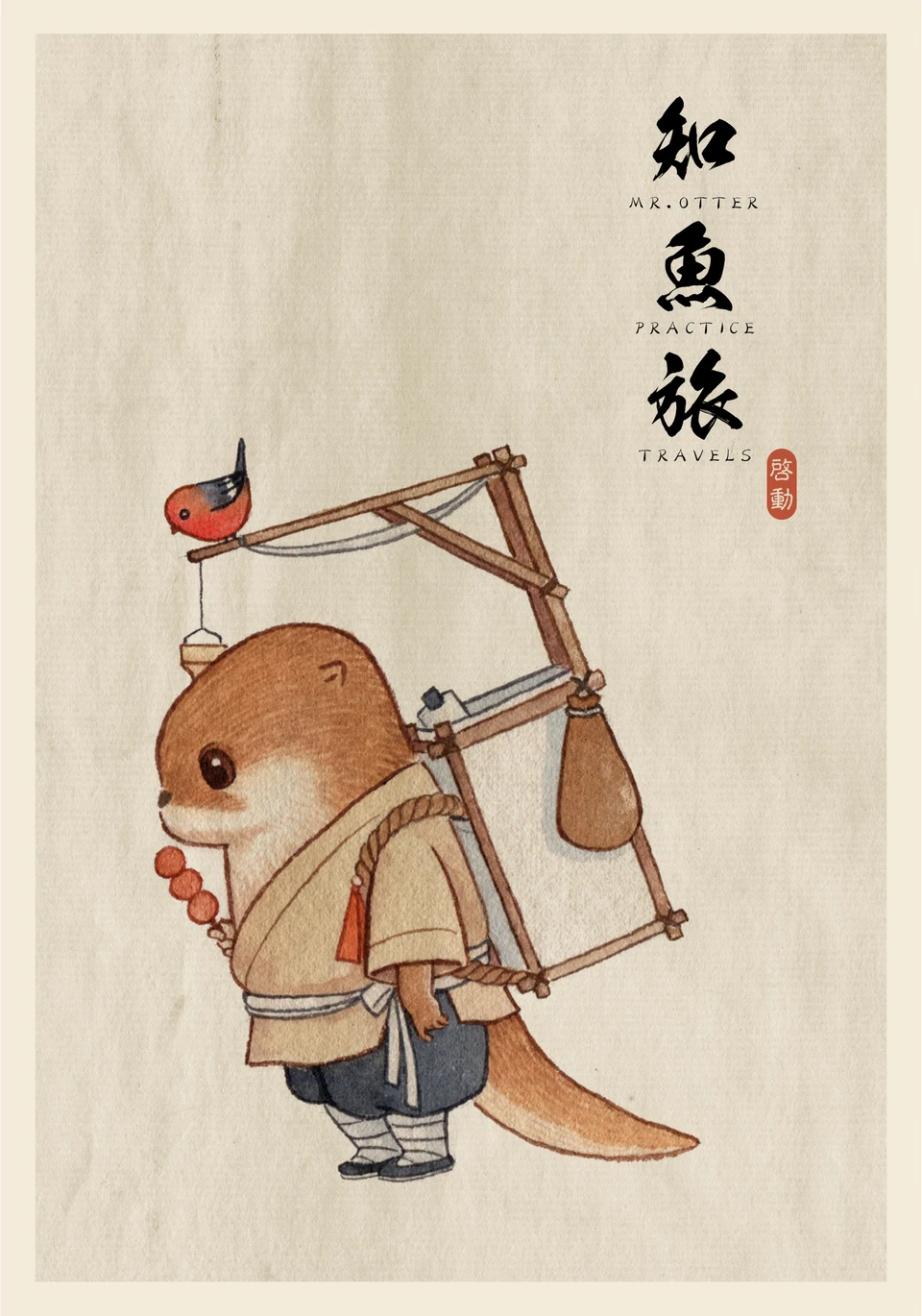 Otter character carrying a shoulder pole