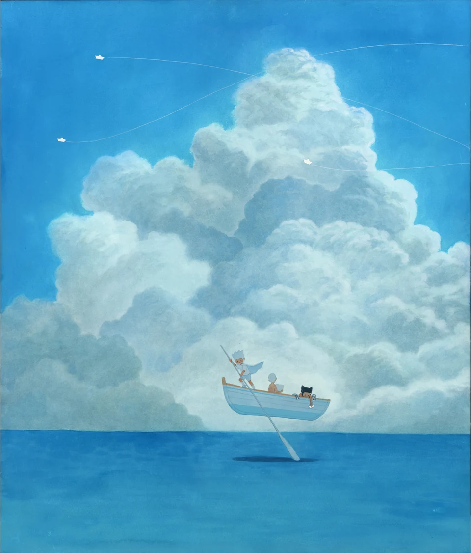海の上の大きな雲と小さな舟